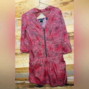 𝅺Maison Scotch zip mini dress coral pockets cutout animal print light party US S